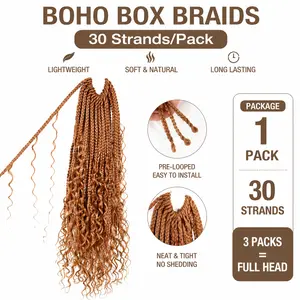 Noble Ombré Crochet Box Braids - Pre-Looped, Bohemian Look, Curled Ends, Tangle-Free, Full Volume, Ombré Effect, Voluminous Synthetic Hair Extensions Kinky Bulk Hair Curly Virgin Hair