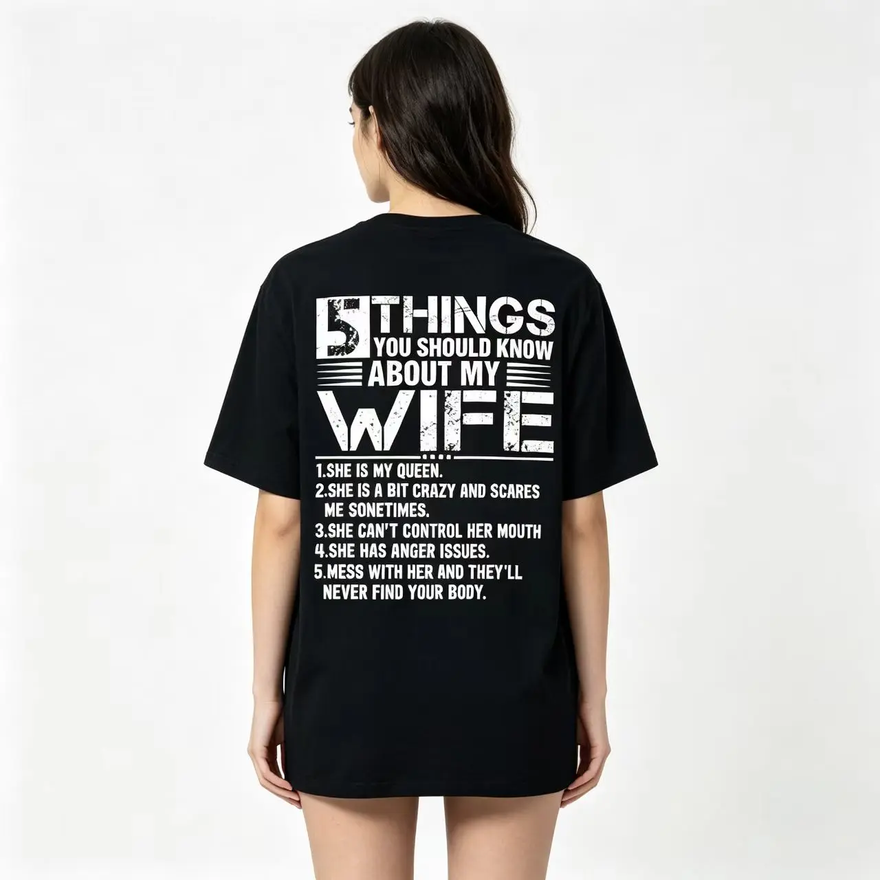 Unisex 100% Pure Cotton Loose Casual Short-Sleeve Husband Tee, Customized Full Print "5 Things You Should Know About My Wife" Back Design, All-Season Sports Top for Outdoor Activities, Clothes