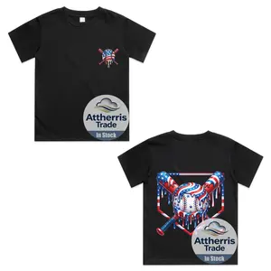 Baseball Drip American Flag for Boys Kids Youht 4th of July  Front and Back Cotton T-shirt, Graphic Print Round Neck Short Sleeve Casual Tee for Boys Girls