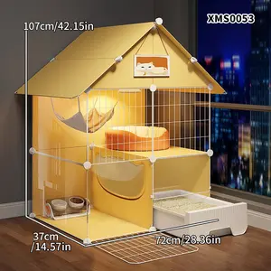 Cat Villa with Toilet Drawer Integrated Free Space Home Indoor Cat Cage, Pet House for Cats, Litter Box Enclosure, Ca Prop 65 Compliant