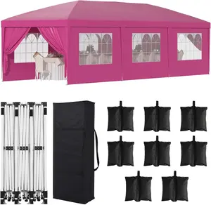 10x30 Pop Up Canopy Tent Easy Up Instant Shade Tent for Beach Camping Wedding Party Market and Backyard Center Lock Patio Gazebo with Vented Roof and 8 Sidewalls Pink vent top waterproof