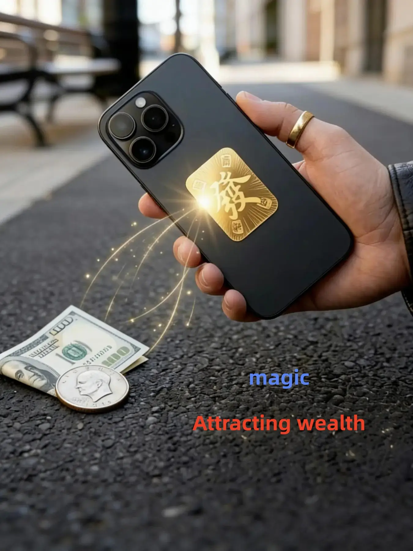 Lucky Fa Appearance Card, Promotes Positive Energy and Good Atmosphere, Eastern Feng Shui Amulet, iPhone Sticker, Geometric Pattern
