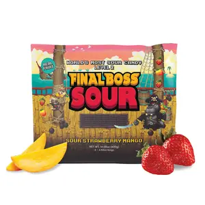 Final Boss Extremely Super Sour Candy, Natural Chewy Dried Strawberry & Mango Gummies Made with Dried Fruit, Dye & Gluten Free, Low Calorie Healthy Snack for Kids & Adults