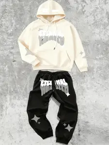 Men's 'Eternal Wraith' 2-Piece Tracksuit | Oversized Hoodie & Joggers | Masked Hood Design & Star Print | Trendy Streetwear Essential | Perfect for Edgy Urban Style Enthusiasts | Hoodie Sweatsuit Set