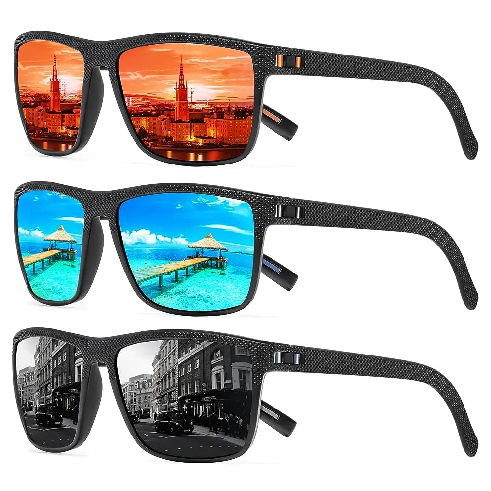 TURBOPEP 3 Pack Square Sunglasses for Men & Women, Stylish Lightweight Frame with HD Polarized TAC Lens and UV Protection, Men's Accessories for Driving, Stylish Sunglasses
