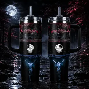 STORMMECH 40oz Handle Jumbo Tumbler - Sleep Token Vacuum-Insulated Stainless Steel Flask, Secure Lid, Leak-Proof Temperature Control Thermal Portable Refillable Kitchenware Drinkware for Rock Fans, Jumbo Tumbler Mugs, Secure Lid Mugs