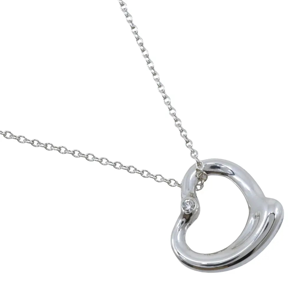 Pre-owned Tiffany & Co. Sterling Silver 925 (Ag925) Small Leather Goods Open Heart Silver925 Diamond Necklace