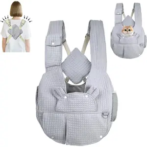Portable Versatile Pet Sling Carrier Backpack for Small Dogs Cats, Grey, Ideal for Outings Travel, Reduces Back Pain