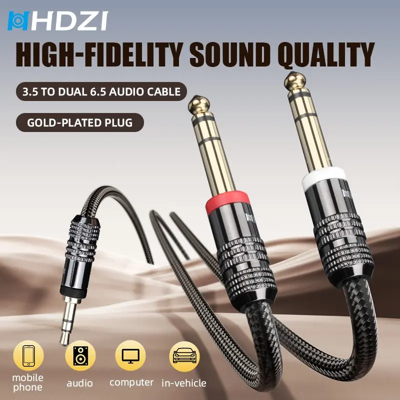Hhdzi 3.5mm to Dual 6.5mm Y-Shaped Audio Cable, Reduces Electromagnetic Interference, Ideal for Phones, Computers, Musical Instruments, Accessories