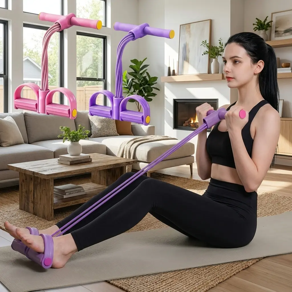 6-Tube Elastic Exercise Band Set with Foot Supports Portable Stretch Bands for Home Workouts, Travel, and Daily Fitness Use
