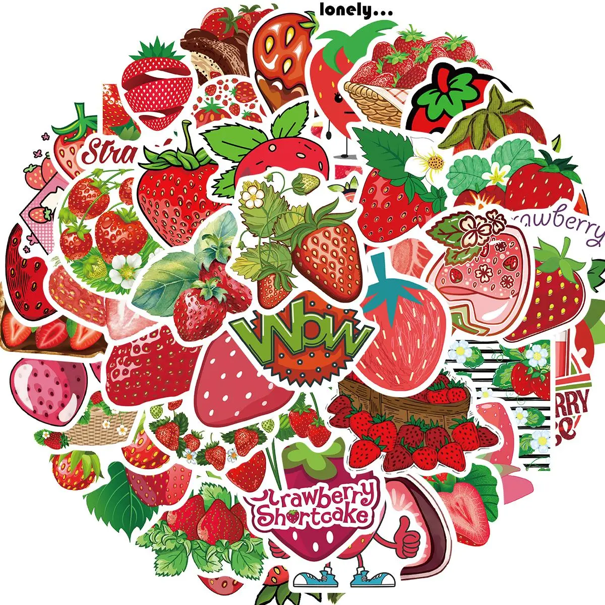 Strawberry Pattern Sticker, 50pcs/set Cartoon Cute Strawberry Vinyl Decorative Decals, Funny Sticker for DIY Water Bottle Journal Scrapbook Guitar, Ornaments, Scrapbook Stickers