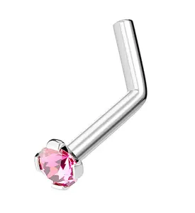 Hot Pink CZ Gem Top L Bend Nose Ring