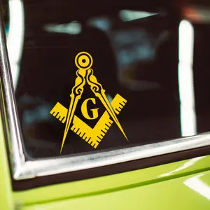 2PCS/SET For Car Windows, Freemasonry Themed Items, Decal For Cars, Sticker Decals, Stickers For Cars, Automotive Decals, Automobile Decals, Classic Compass & Square, Letter G Logo, Bright Yellow Color Scheme