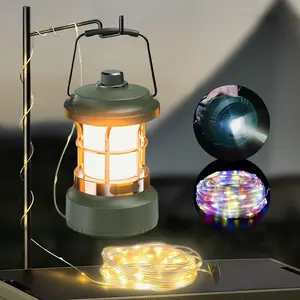 Camping String Lights, 49.2Ft 4 in 1 Camping Lights with 9 Lighting Modes, 4000mAh Camping String Lights Rechargeable Waterproof for Camping Hiking Emergency Decoration