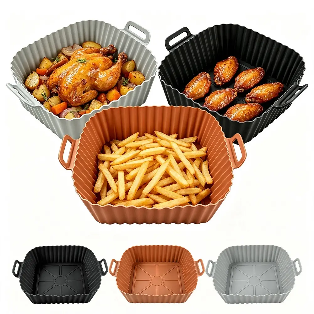 3 Silicone Lined Air Fryers, Easy to Clean, Dishwasher Washable, Heat-Resistant, Suitable for Kitchen Baking, Camping, Friend Gatherings, Barbecues, And Carnival Parties sheet dryer Cooking Cooking Utensil Kitchenware