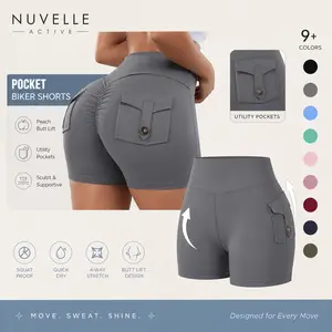 Women's High-Waisted V-Cross Pocket Sporty Sports Shorts - Scrunch Butt Lifting Yoga Biker Shorts for Running, Gym