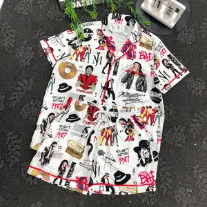 M.Jackson Iconic Pajama, Thriller Happy Halloween Pajamas Set, Casual Comfy Short Sleeves, Loungewear Nightwear Pajamas