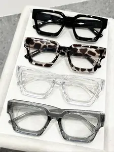 Classic Elegant Unisex Non-Prescription Glasses, Square Leopard Pattern, Casual Style, Leopard Pattern Eyeglasses, Stylish Square Frames, Suitable for Daily Life, Office, Leisure Activities