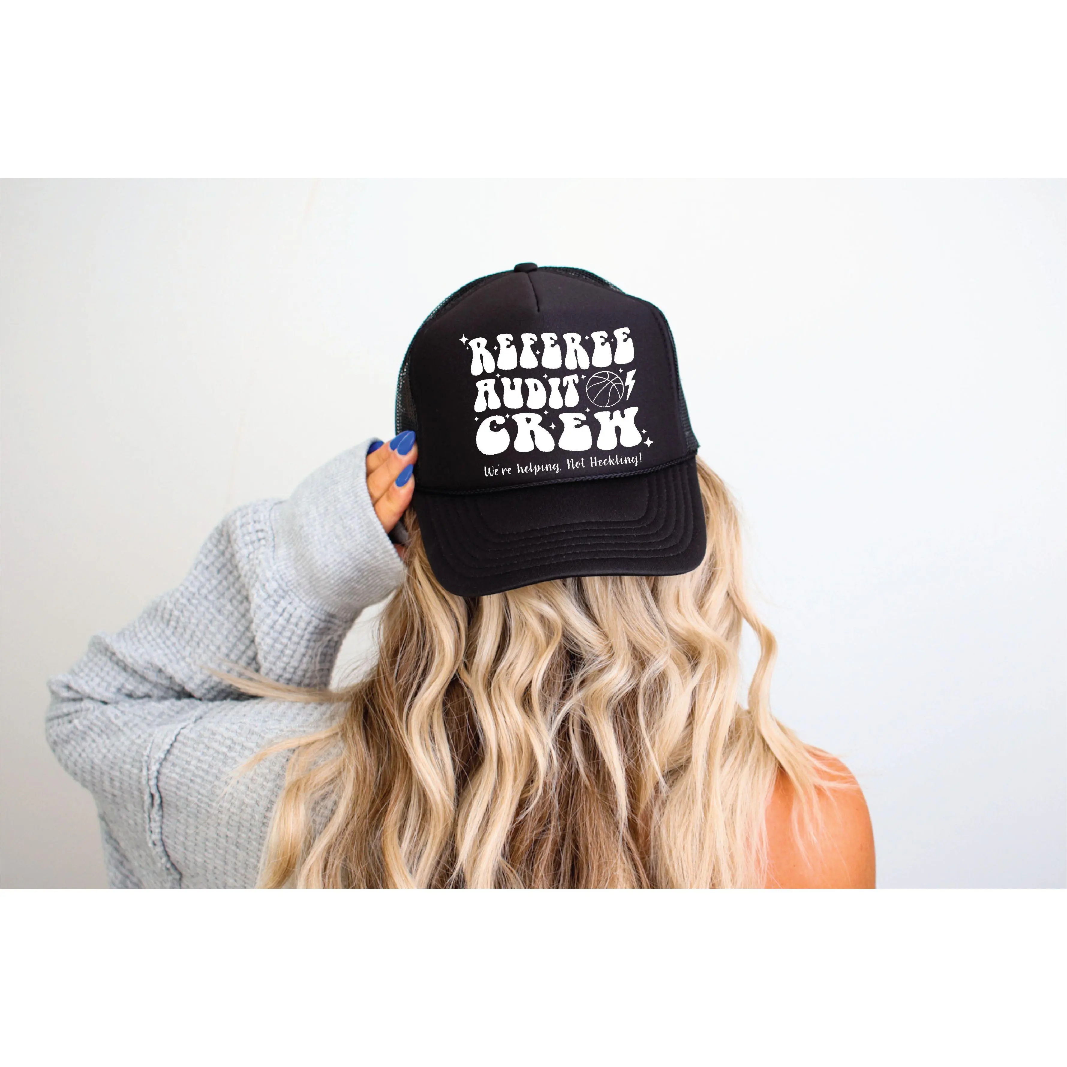 Referee Audit Crew DTF Printed Black Foam Trucker Hat