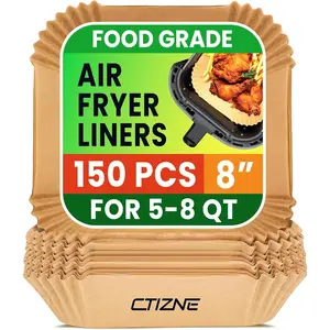 Air Fryer Liners Disposable, 150Pcs 8" Square [Food Grade Material] Unbleached Parchment Paper Liners Non-Stick & Waterproof Oilproof for 5-8 QT Airfryer Basket, Baking, Roasting Microwave, Oven