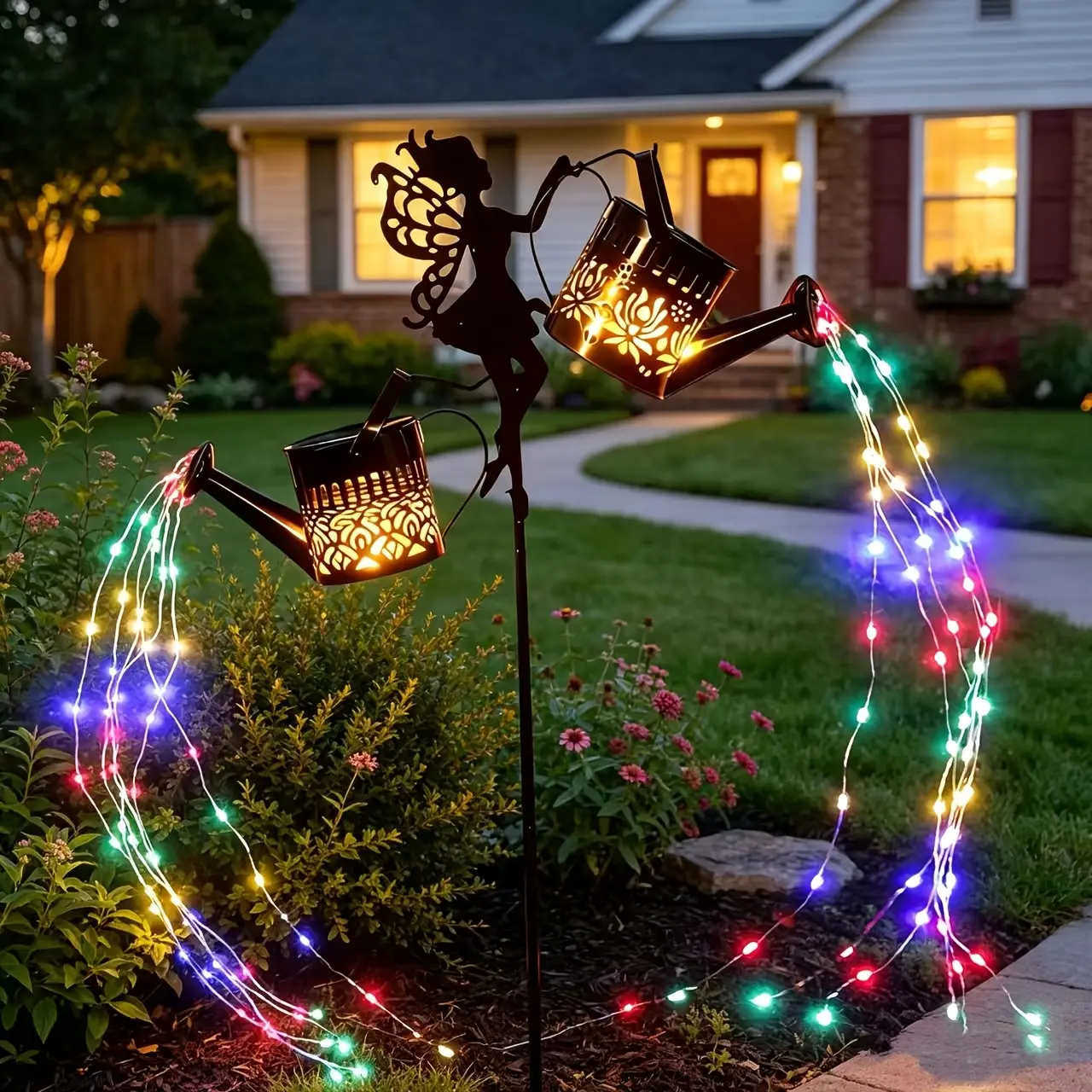 Solar Watering Can Garden Lights - Outdoor 150-LED Waterfall String Lights for Yd, Patio, Lawn Flower Bed Decorative Lighting
