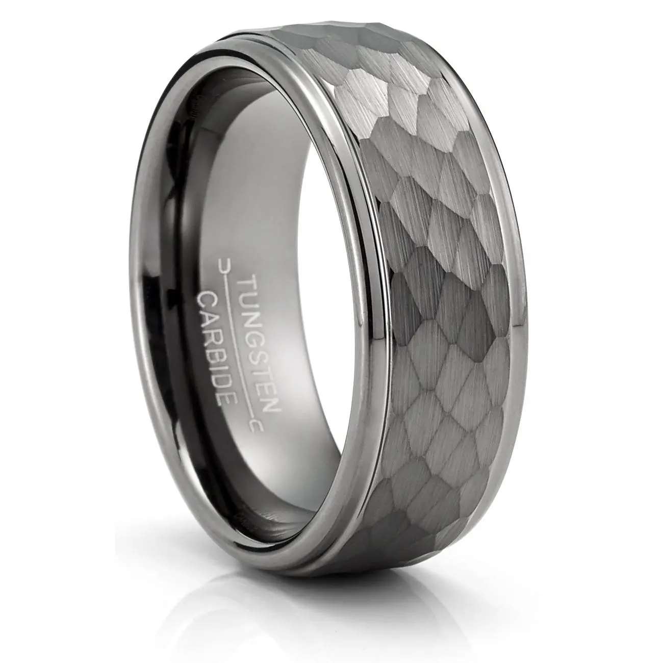 Men's 8MM Black Tungsten Wedding Band - Gunmetal Hammered, Comfort-Fit, Hypoallergenic Male Ring with Durability, Gift-Ready for Anniversary, Birthday