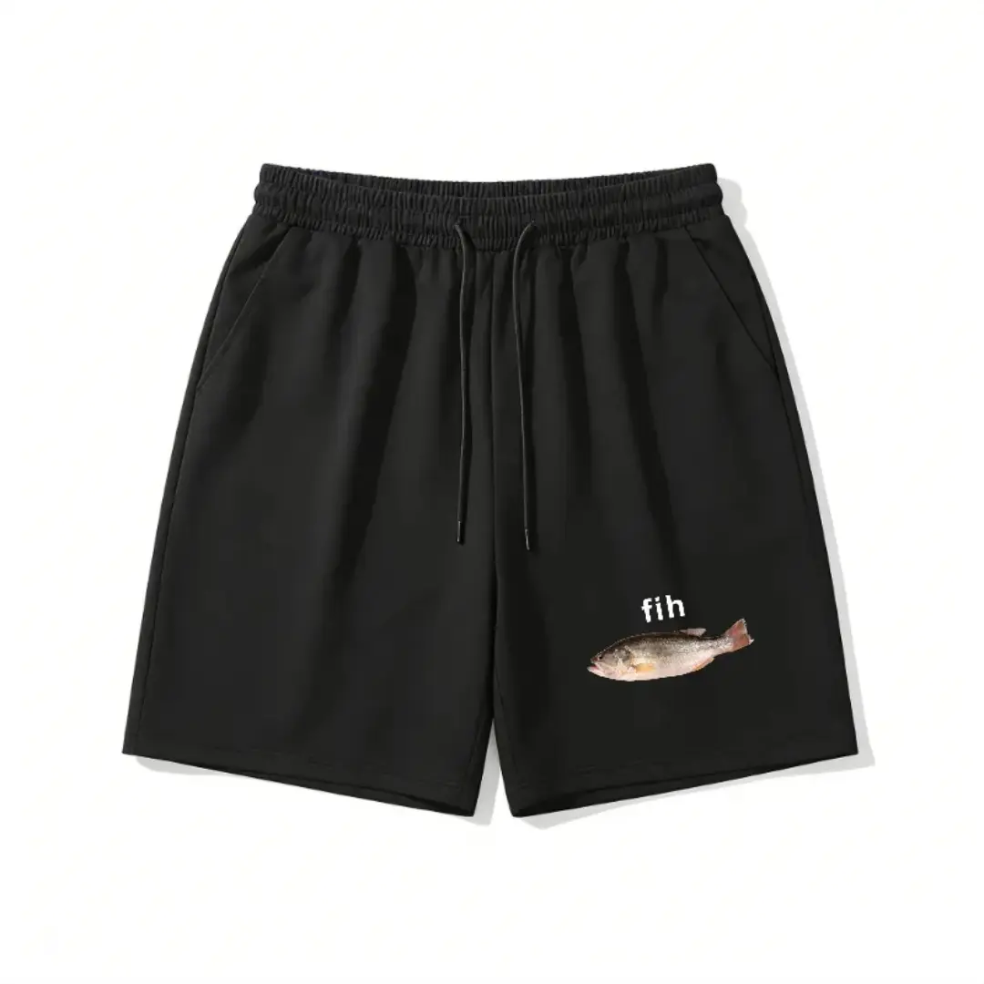 Men's Fih Fish Graphic Shorts in Breathable Cotton Fabric, Classic Relaxed Fit with Deep Pockets for Tee & Tank Top Styles, Drawstring, Casual, Fashion, Side Pockets, Daily Shorts, Unisex Sizes sohochic