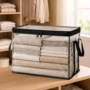 Waterproof Dustproof Clear Storage Bag with Handle, Foldable Transparent PVC Closet Organizer, Visible Clothes & Bedding Storage Bin for Bedroom, Home Organization Essentials-YY0