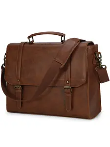 Men's Messenger Bag 15.6 Inch Vintage Leather Waterproof Laptop Briefcase, Large Capacity Computer Bag, PU Shoulder Bag for Office Business Travel School, Travel Essentials