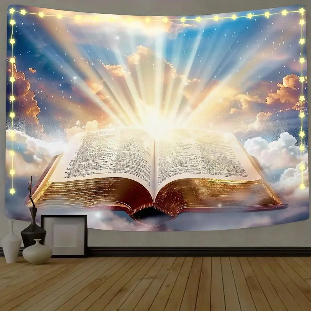 Polyester Wisdom Glow Bible Backdrop Banner - 1pc Backdrop Picture with Glowing Print, Sunset Bokeh Effect, Party Decoration Supplies for Church Events, Christian Birthday Parties (Home & Festive Supplies)