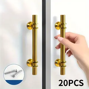 20pcs Polished Stainless Steel Gold Cabinet Handles - Modern Minimalist Door Handles with Installation Screws, Suitable for Kitchen Cabinets, Wardrob, Wardrobes
