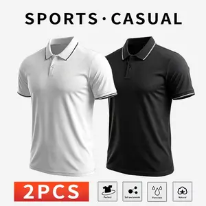 Men's 2-Pack Short-Sleeve Polo Shirts, Classic Color Combinations, Simple Sophisticated Look, Refined White Collar, Soft Knit Fabric, Breathable Skin-Friendly Moisture-Wicking for Comfort
