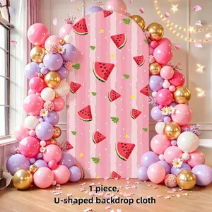 80cmx180cm U-Shaped Background Cloth, Elastic Party Decoration, Cherry Watermelon Donut Strawberry Stripes, Wedding Birthday Baby Shower
