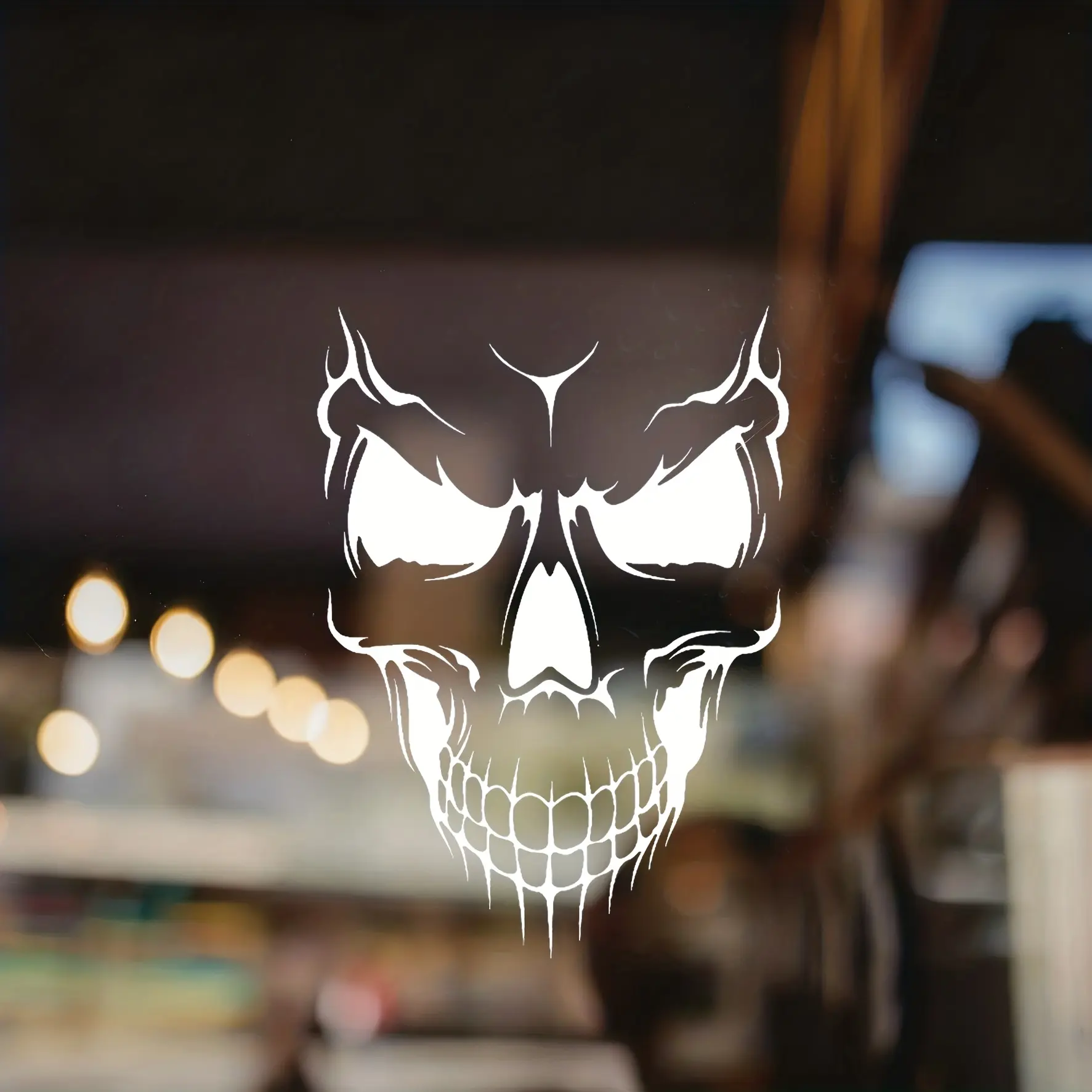 1PC Dark Hardcore Style Sharp Skull Sticker, Diy Sticker - For glass decor, dark-style backpacks. With dark vibe, features sharp skull silhouette. Favorite for dark decor lovers. Dark Decor Stickers Decal Sticker