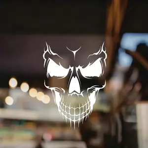 1PC Dark Hardcore Style Sharp Skull Sticker, Diy Sticker - For glass decor, dark-style backpacks. With dark vibe, features sharp skull silhouette. Favorite for dark decor lovers. Dark Decor Stickers