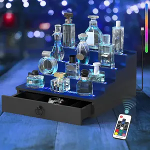 LED Lighted Cologne Organizer for Men, 4 Tier  Perfume Organizer with  Lined Drawer, Multi Lighting Modes Perfume Display Holder with Remote Control, Cologne Shelf Stand, Nice  for Men