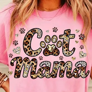 Cat Mama Rhinestones Paw • T-shirt Tee Shirt Comfortable Unisex Top Sublimation Casual Graphic Shirts Cute Cat Mom Faux Rhinestone Paw Print Kitty