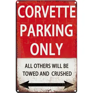 Corvette Gifts For Men, Vintage Garage Metal Signs Tin Corvette Sign Funny Car Poster Room Accessories Man Cave Wall Art Decor Corvette Parking Only 8X12 Inch