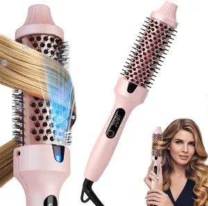 Thermal Brush for Blowout Look, Heated Round Brush with 2× Negative Ions Release for Less Frizzy, Dual Voltage Heated Curling Brush for Travel, Airflow Heat & Dual PTC Technology, Pink
