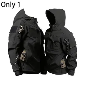 Men’s outdoor tactical multifunctional jacket with a multi-pocket design; military-style windbreaker suitable for autumn and winter outdoor activities; insulated stand-up collar hooded sweatshirt and zip-front men’s top.