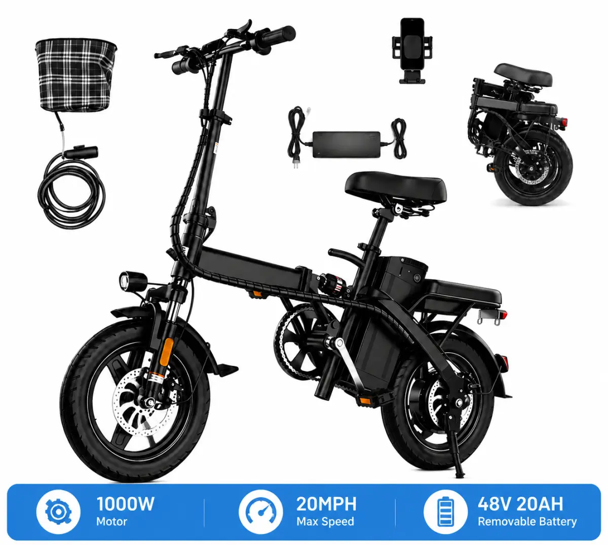 Portable Folding Electric Bike for Adults, Teens & Office Workers, Lightweight Commuter E-Bike with Powerful Motor, Removable Battery & Compact Foldable Desig