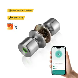 Fingerprint Smart Door Knob 3-in-1 Keyless Entry Lock with App Control Local Data Storage & Auto Relock for Bedroom Apartment Garage Home & Office