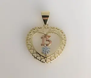 Plated Tri-Color Heart "My 15" Quince Pendant