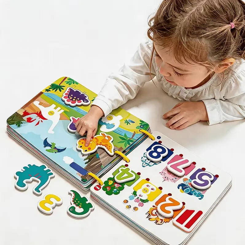 4-Pack Interactive Quiet Book with Reusable Stickers for Toddlers+3, Multi-Topic Pages (Numbers, Fruits, Animals, Traffic, Colors, Shapes), Cognition Skill Building, Creative Drawing Activity, Ideal Halloween Christmas Gift