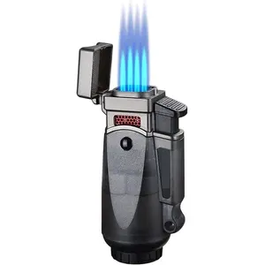 4 Jet Flame Windproof Torch Butane Lighter,Portable Large Capacity Visible Fuel Window, Adjustable Flame,Men's Gift