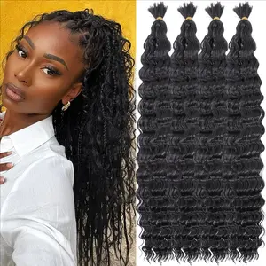 24 Inch 4 Packs Deep Wave Bulk Braiding Hair Synthetic Curly No Weft Crochet Hair for Bohemian Knotless Braids, Boho Style, Temporary Dreads Extensions