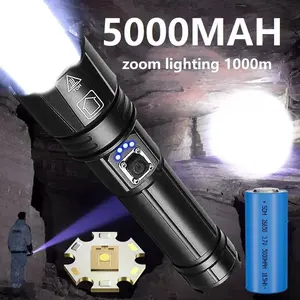 Powerful LED Flashlight Rechargeable Torch 5000mah Long Range, Aluminum Alloy Waterproof, Telescopic Zoom 1000 Meters, Portable Flashlight Home Daily Lighting, Outdoor Hiking, Camping Lighting