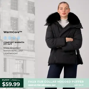 PUFFIT WarmCore Premium Removable Faux Fur Collar Puffer With Detached Hood,Removable Faux Fur Collar,Side Zipper Design,Windproof Sleeves,High-Density, High-Twist Fabric,Detachable Hood, Elegant And Appearance