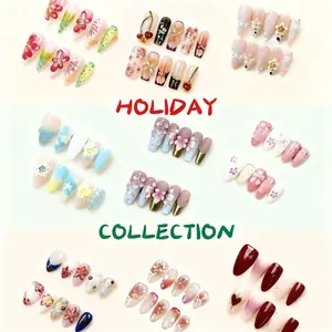 Holiday nails collection| winter nails| short medium long nails| acrylic press-on| handmade| fake nails| high quality press-on nails 10 pcs| reusable nails| nail art| nail charm|cute nails| handmade pressons|