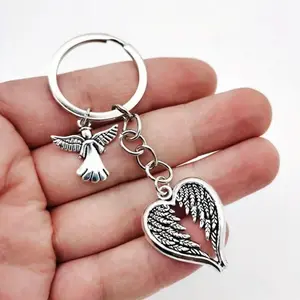 Guardian Angel Wings Keychain - Zinc Alloy Silver Finish Compact Lightweight Symbolic Gift Accessory